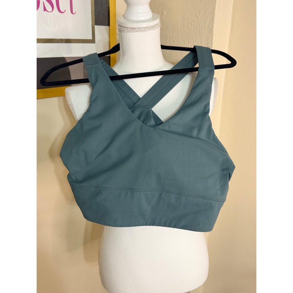 FLX Active Outdoor Sports Bra XL Dark Teal Cross Back V-Neck Athletic Top
